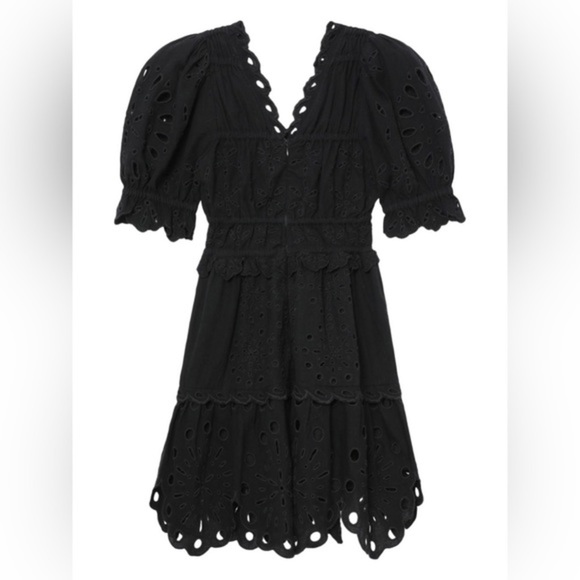 Sea New York Addie Eyelet Puff Sleeve V- Neck Dress, Black, size S NWT - Picture 2 of 8